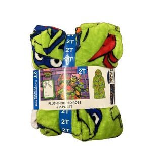 NWT Boys Nickelodeon TMNT Plush Hooded Robe & 2-PC Pajama Set 2T